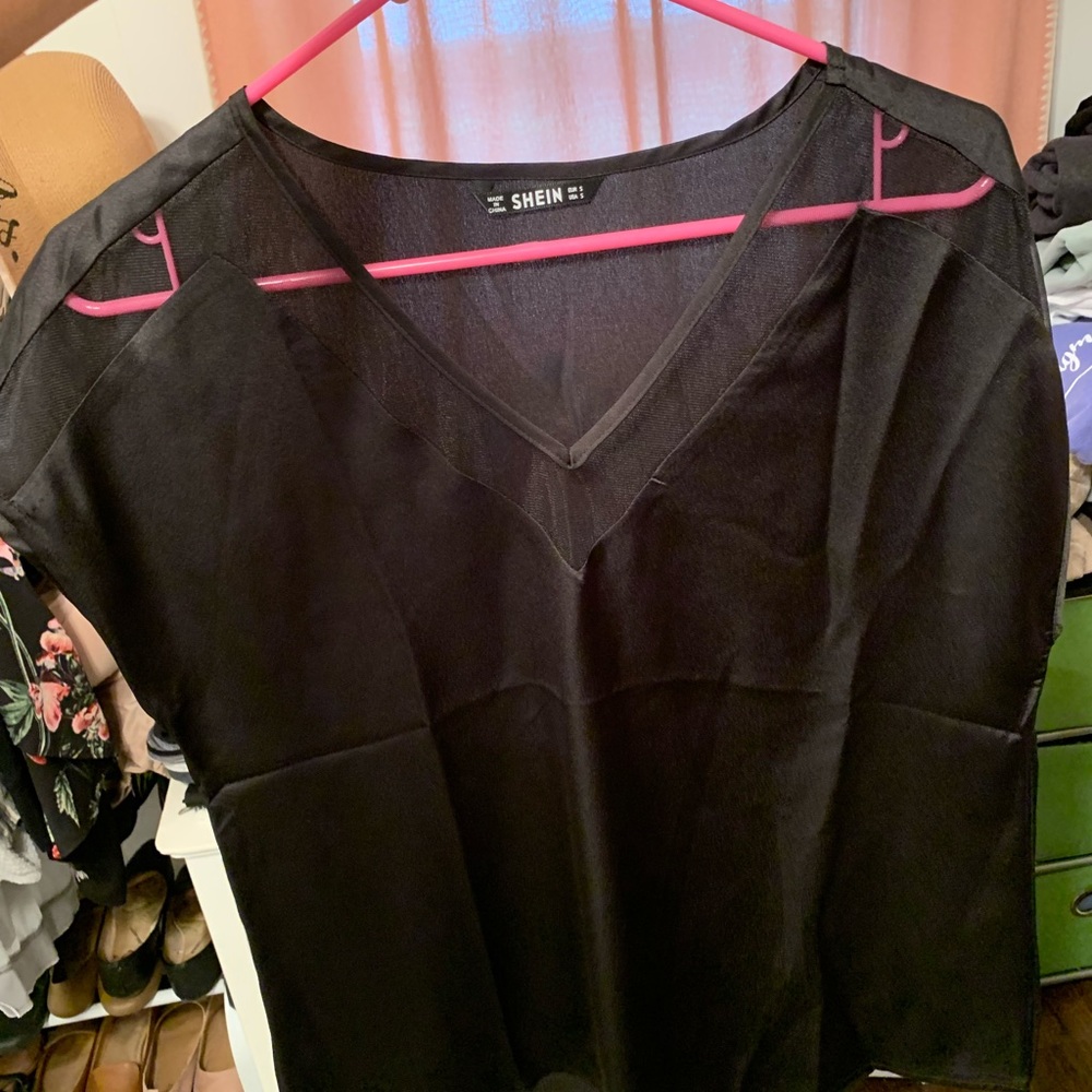 Shein black satin and mesh shirt